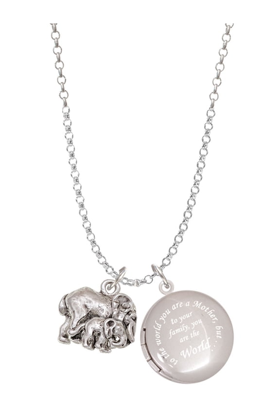 Silvertone Loved Elephant with Baby To the World You are a Mother Locket Necklace