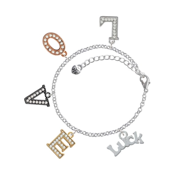 Delight Jewelry Silvertone Luck Multi-Colored Crystal Love Charm Bracelet