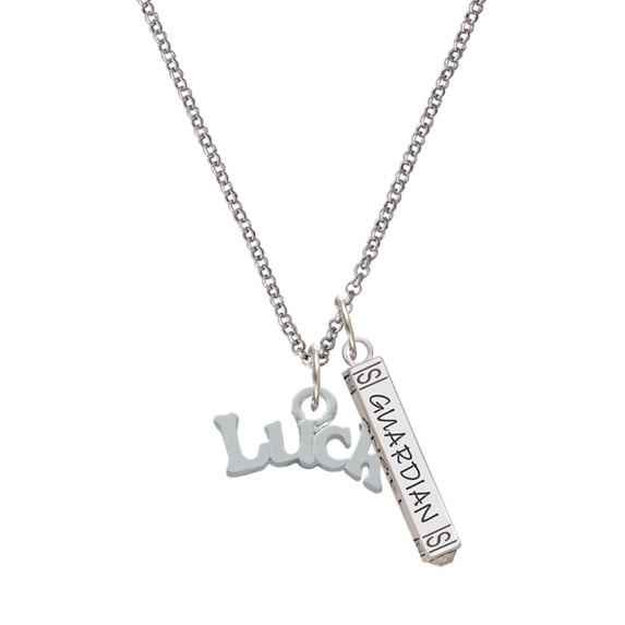 Delight Jewelry Silvertone Luck Silvertone Guardian Angel Bar Charm Necklace, 23"