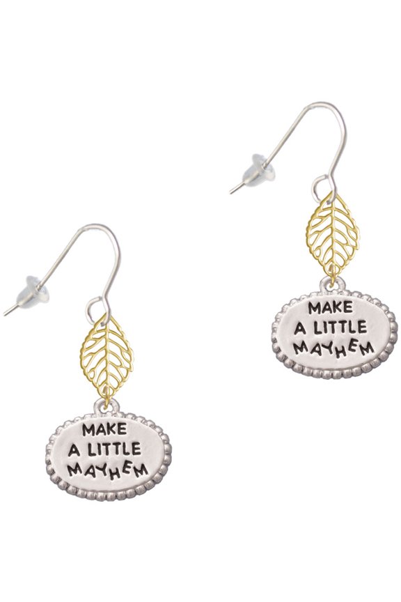 Silvertone Make a Little Mayhem Oval Goldtone Leaf French Earrings