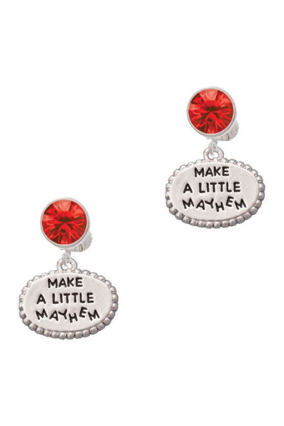 Silvertone Make a Little Mayhem Oval Red Crystal Clip on Earrings