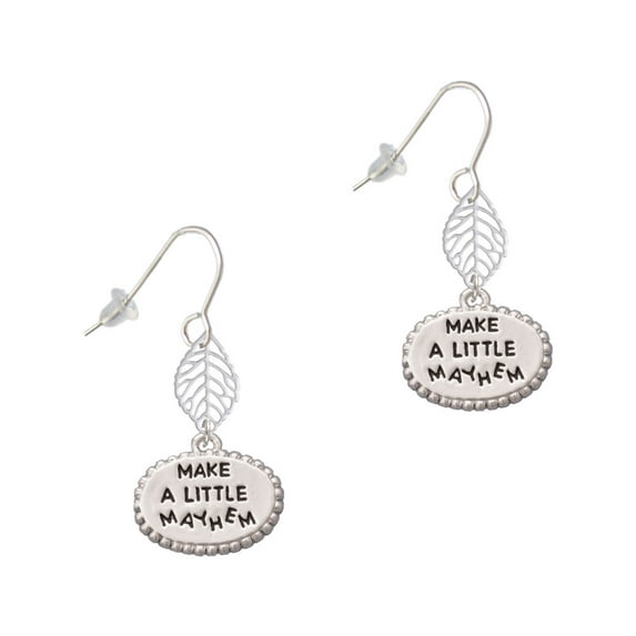 Delight Jewelry Silvertone Make a Little Mayhem Oval Silvertone Leaf French Earrings