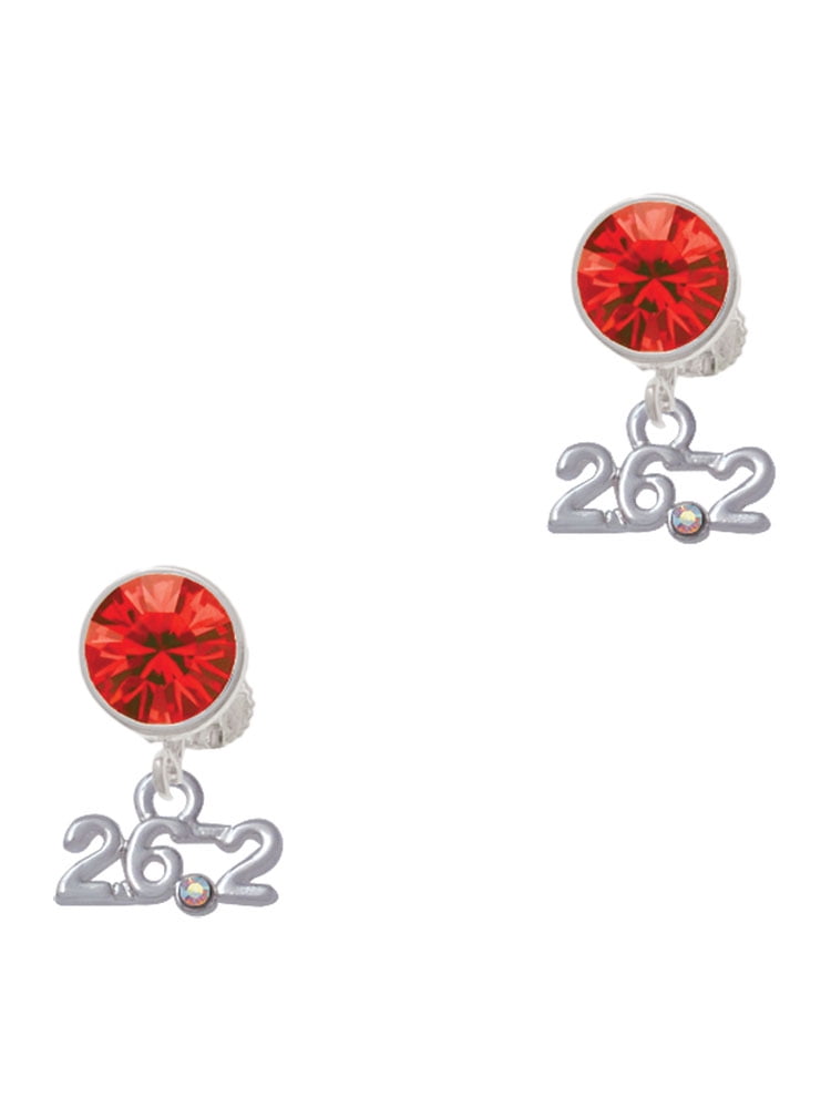 Delight Jewelry Silvertone Marathon - 26.2 with Clear AB Crystal Red Crystal Clip on Earrings