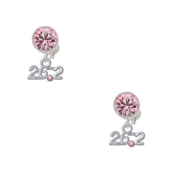 Delight Jewelry Silvertone Marathon - 26.2 with Pink Crystal Pink Crystal Clip on Earrings
