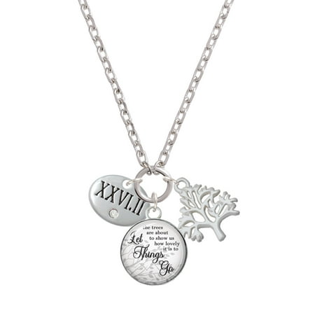 Delight Jewelry Silvertone Marathon with Clear Crystal Roman Numeral Let Things Go Fall Zoey Charm Necklace, 28"