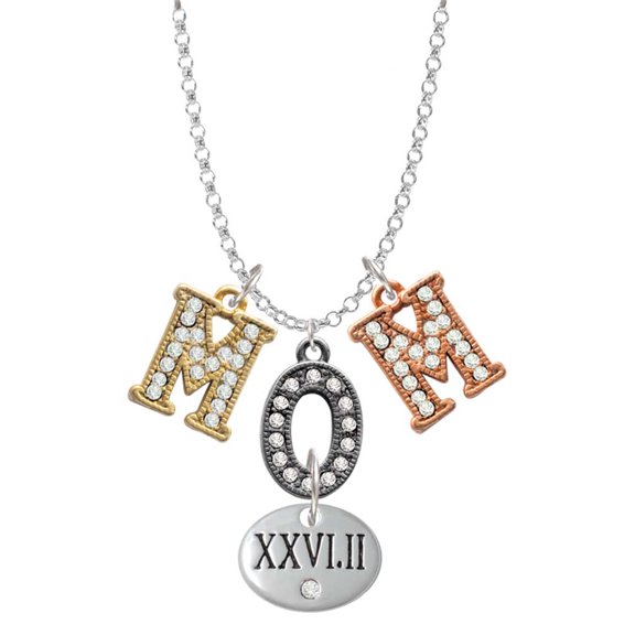 Delight Jewelry Silvertone Marathon with Clear Crystal Roman Numeral Multi-Colored Crystal Mom Charm Necklace