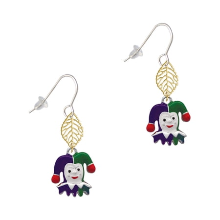 Delight Jewelry Silvertone Mardi Gras Jester Goldtone Leaf French Earrings