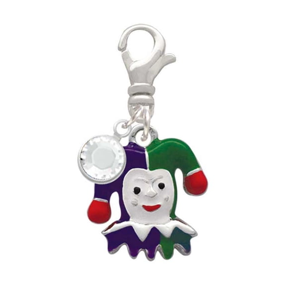 Delight Jewelry Silvertone Mardi Gras Jester - Silvertone Clip on Charm with Clear Crystal Drop