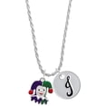 thumbnail image 1 of Delight Jewelry Silvertone Mardi Gras Jester Silvertone Script Initial Disc - J - Charm Necklace, 20"+3", 1 of 4