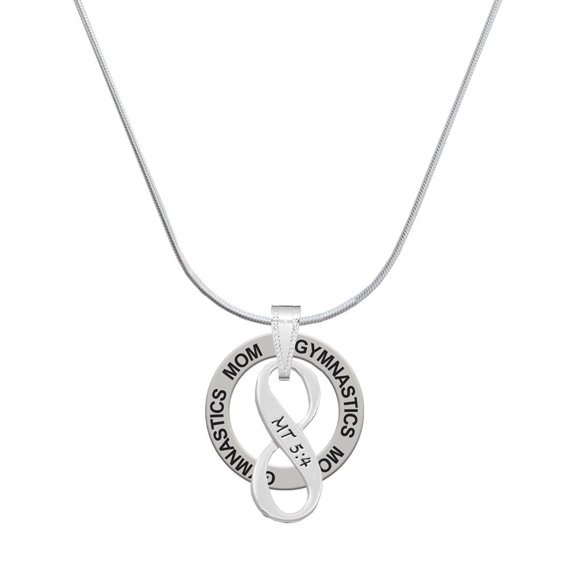 Delight Jewelry Silvertone Matthew 5:4 Infinity Sign Gymnastics Mom Ring Charm Necklace, 18"