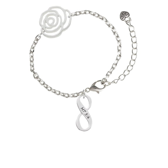 Delight Jewelry Silvertone Matthew 5:4 Infinity Sign Silver-tone Flower Link Chain Bracelet, 6.75"+2" Extender