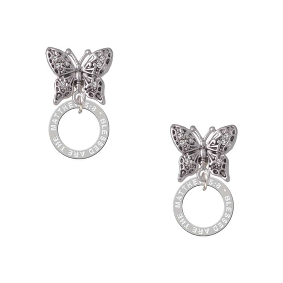 Delight Jewelry Silvertone Matthew 5:8 Eternity Ring Silvertone Antiqued Butterfly Post Earrings