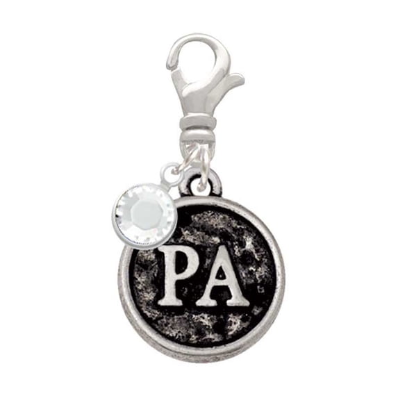 Delight Jewelry Silvertone Medical Assistant Caduceus Seal - PA - Silvertone Clip on Charm with Clear Crystal Drop