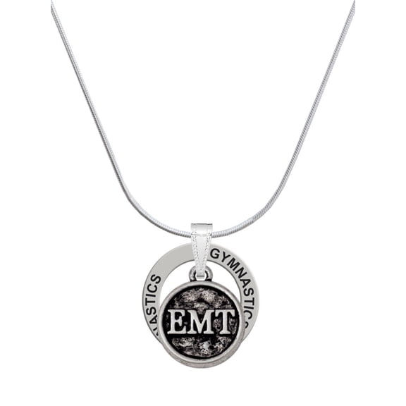 Delight Jewelry Silvertone Medical Caduceus Seal - EMT Gymnastics Ring Charm Necklace, 18"