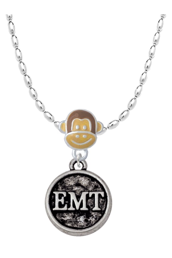 Silvertone Medical Caduceus Seal - EMT Mia Monkey Charm Necklace