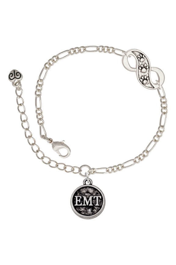 Silvertone Medical Caduceus Seal - EMT Silver-tone Paw Infinity Link Chain Bracelet, 6"+2" Extender