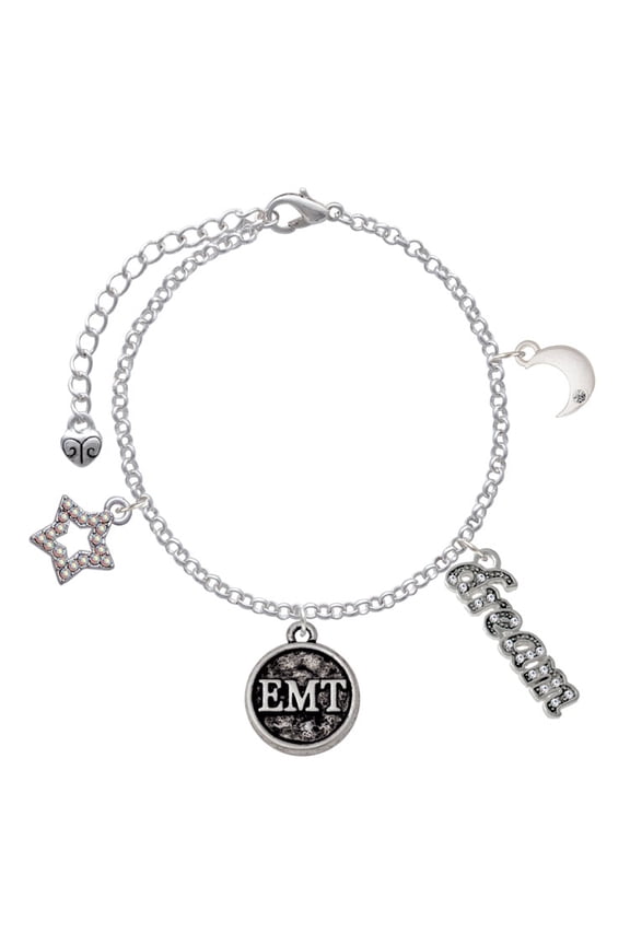 Silvertone Medical Caduceus Seal - EMT Silvertone Dream Big Charm Bracelet, 7.5+2" Extender