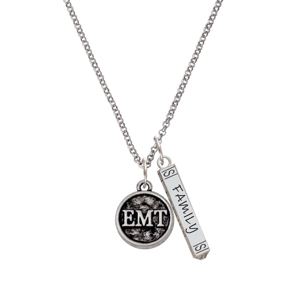 Delight Jewelry Silvertone Medical Caduceus Seal - EMT Silvertone Family Bar Charm Necklace, 23"