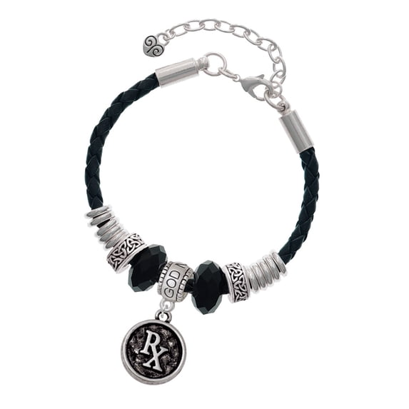 Delight Jewelry Silvertone Medical Caduceus Seal - Rx Godmother Celtic Knot Leather Bead Bracelet, 7"+2" Extender