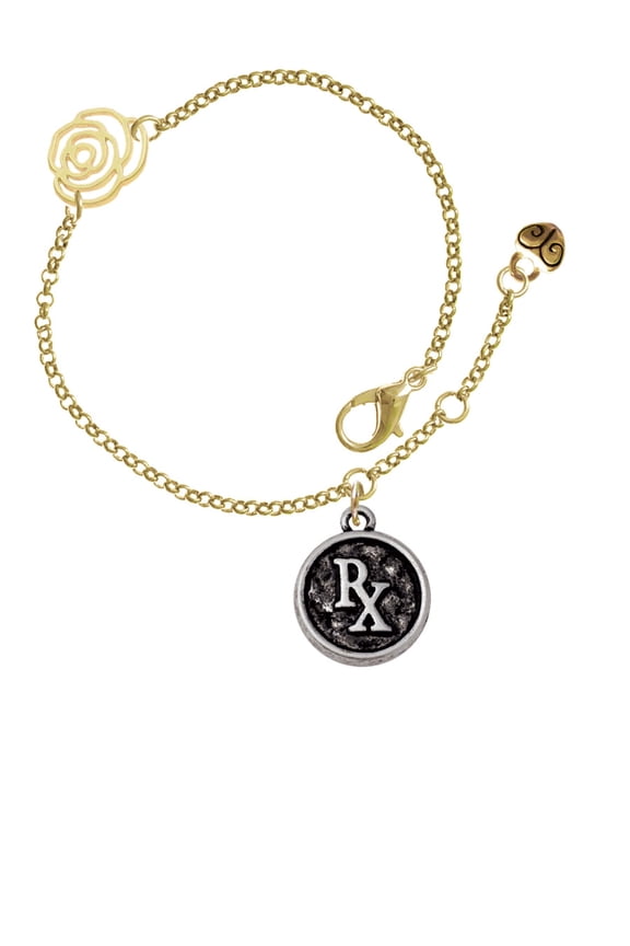 Silvertone Medical Caduceus Seal - Rx Gold-tone Rose Link Chain Bracelet, 6.25"+1.75" Extender