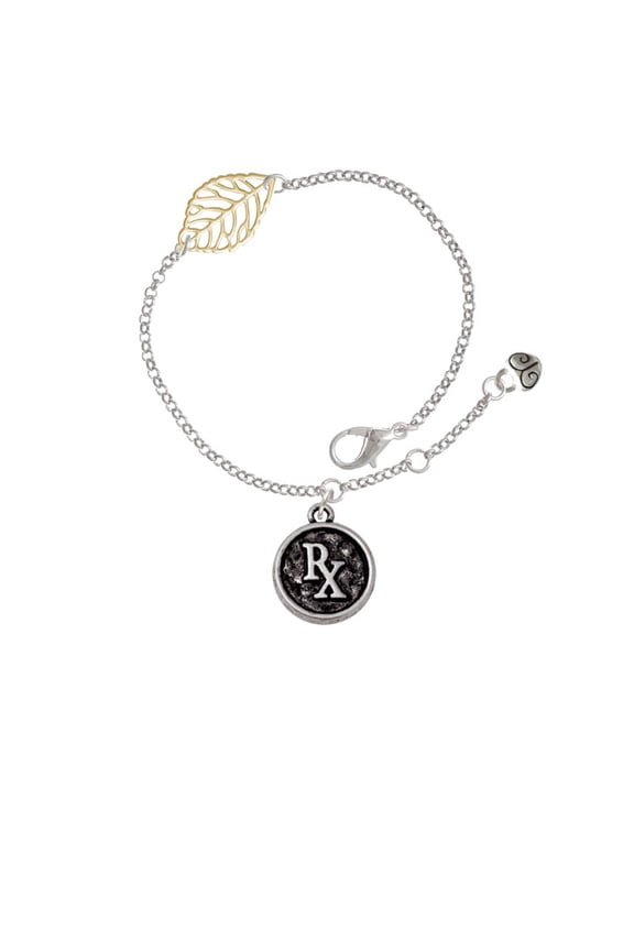 Silvertone Medical Caduceus Seal - Rx - Goldtone Leaf Delicate Bracelet, 6.25+1.75"