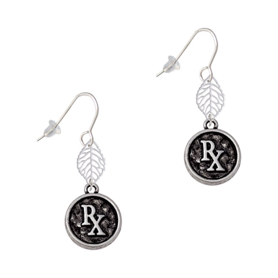 Delight Jewelry Silvertone Medical Caduceus Seal - Rx Silvertone Leaf French Earrings