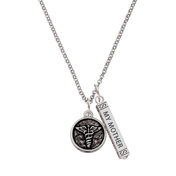 Delight Jewelry Silvertone Medical Caduceus Seal - Silvertone Always My Mother Bar Charm Necklace, 23"