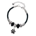 thumbnail image 1 of Delight Jewelry Silvertone Medium Black Paw Godmother Celtic Knot Leather Bead Bracelet, 7"+2" Extender, 1 of 4