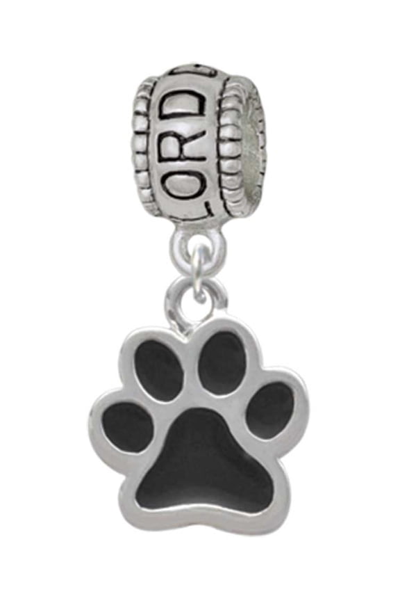 Silvertone Medium Black Paw Lord Guide Me Charm Bead