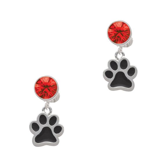 Delight Jewelry Silvertone Medium Black Paw Red Crystal Clip on Earrings