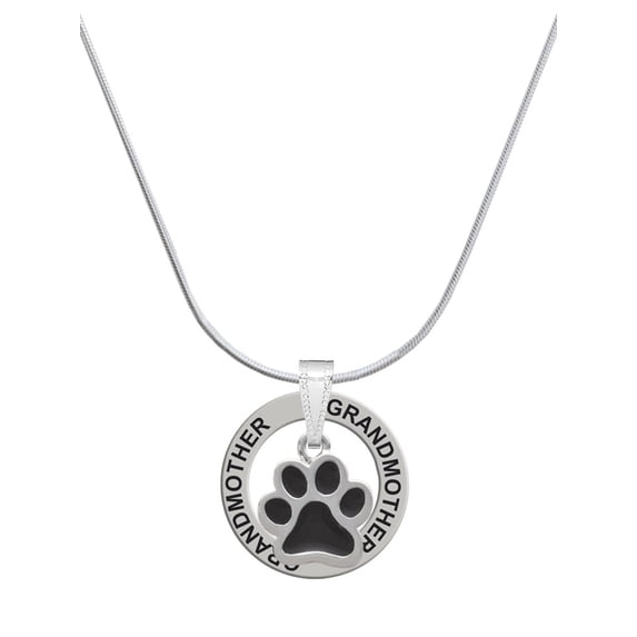 Delight Jewelry Silvertone Medium Black Paw Silvertone Grandmother Ring Charm Necklace, 18"