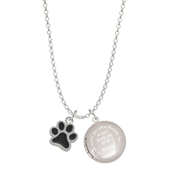 Delight Jewelry Silvertone Medium Black Paw To the World You are a Mother Locket Necklace