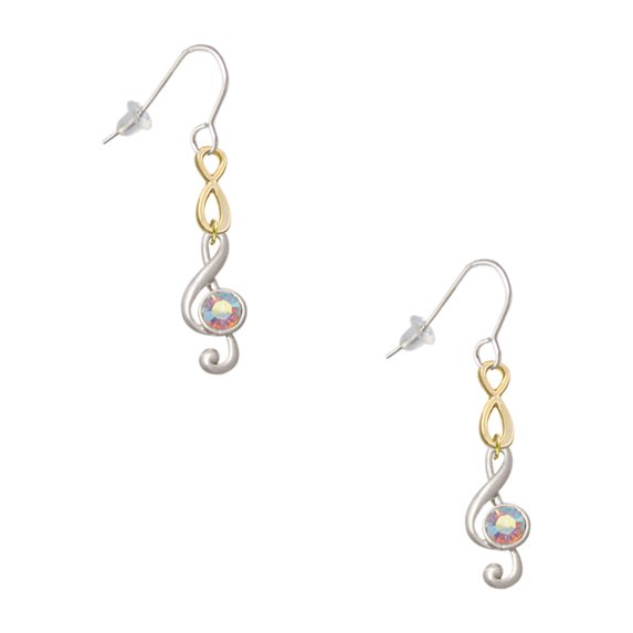 Delight Jewelry Silvertone Medium Clef with AB Crystal Gold Tone Infinity French Earrings