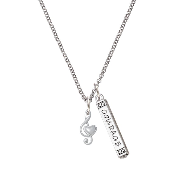 Delight Jewelry Silvertone Medium Clef with Heart Silvertone Courage Strength Wisdom Honesty Bar Charm Necklace, 23"