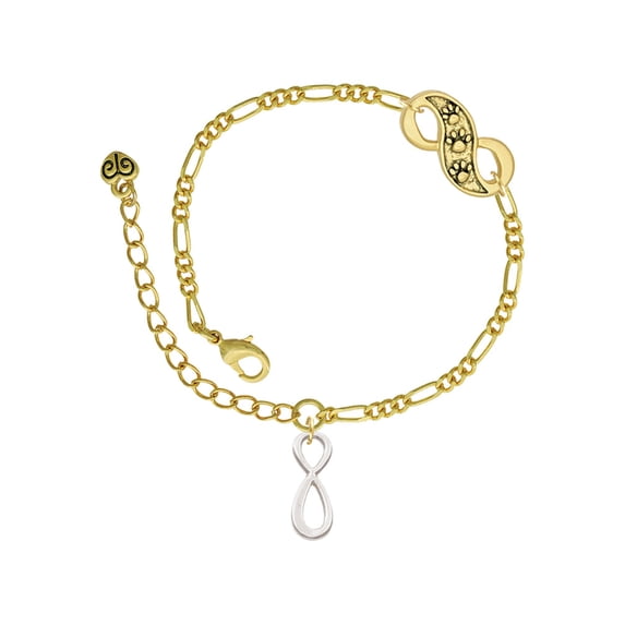 Delight Jewelry Silvertone Medium Elegant Infinity Sign Gold-tone Paw Infinity Link Chain Bracelet, 6"+2" Extender