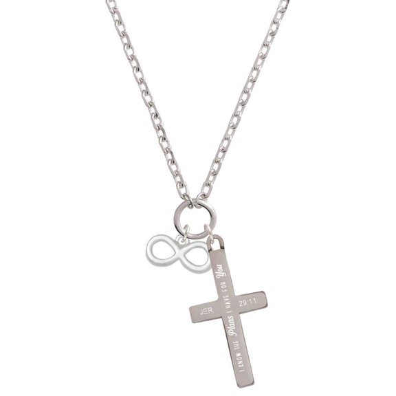 Delight Jewelry Silvertone Medium Infinity Sign I Have Plans for You Engraved Cross Zoey Necklace, 28"