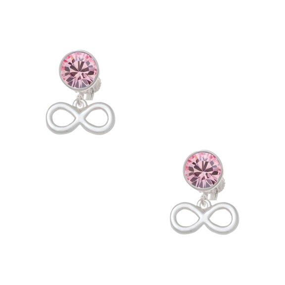 Delight Jewelry Silvertone Medium Infinity Sign Pink Crystal Clip on Earrings