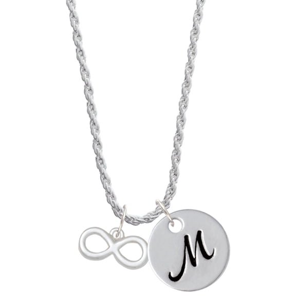 Delight Jewelry Silvertone Medium Infinity Sign Silvertone Script Initial Disc - M - Charm Necklace, 20"+3"