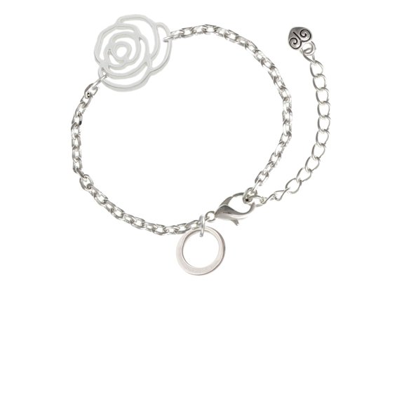 Delight Jewelry Silvertone Medium Karma Ring Silver-tone Flower Link Chain Bracelet, 6.75"+2" Extender