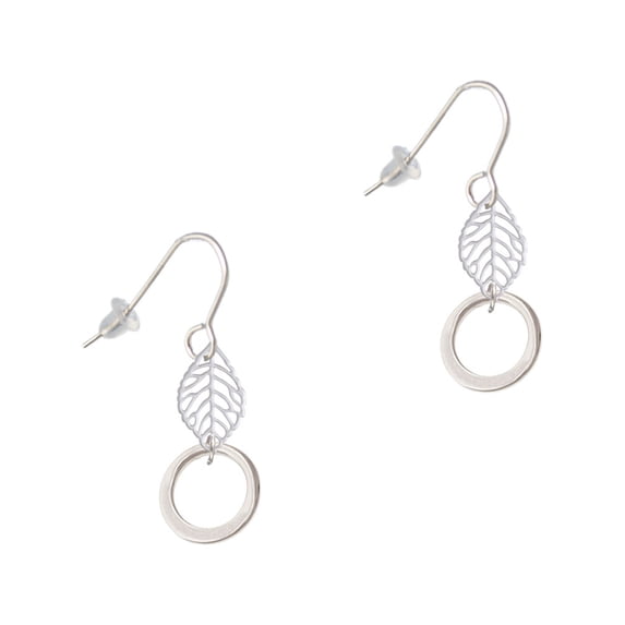 Delight Jewelry Silvertone Medium Karma Ring Silvertone Leaf French Earrings