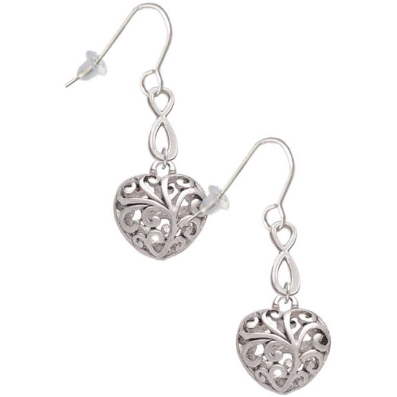 Delight Jewelry Silvertone Medium Open Filigree Heart Silver tone Infinity French Earrings