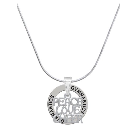 Delight Jewelry Silvertone Medium ''Peace Love Cheer'' Gymnastics Ring Charm Necklace, 18"