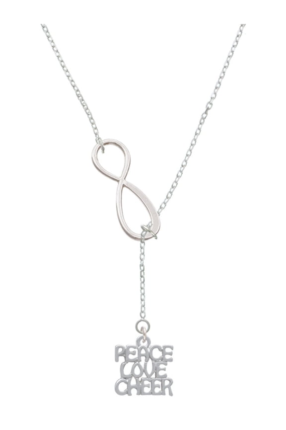 Silvertone Medium ''Peace Love Cheer'' Silver tone Elegant Infinity Lariat Necklace