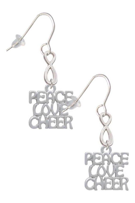 Silvertone Medium ''Peace Love Cheer'' Silver tone Infinity French Earrings