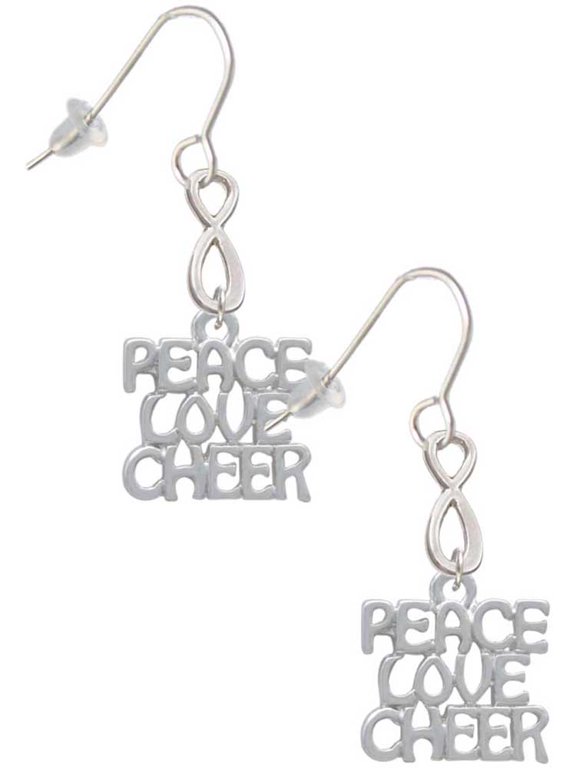 Silvertone Medium ''Peace Love Cheer'' Silver tone Infinity French Earrings