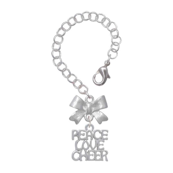 Delight Jewelry Silvertone Medium ''Peace Love Cheer'' - Silvertone Bow Charm Accessory for Tumblers and Thermal Cups