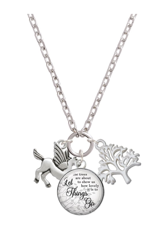 Silvertone Medium Pegasus Let Things Go Fall Zoey Charm Necklace, 28"