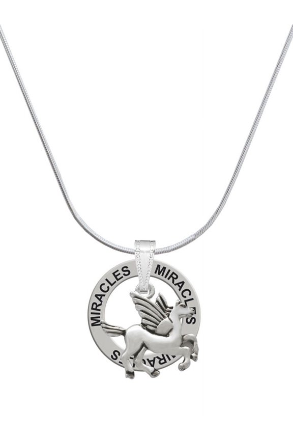 Silvertone Medium Pegasus Miracles Ring Charm Necklace, 18"