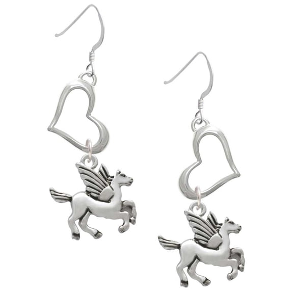 Delight Jewelry Silvertone Medium Pegasus Open Heart French Earrings