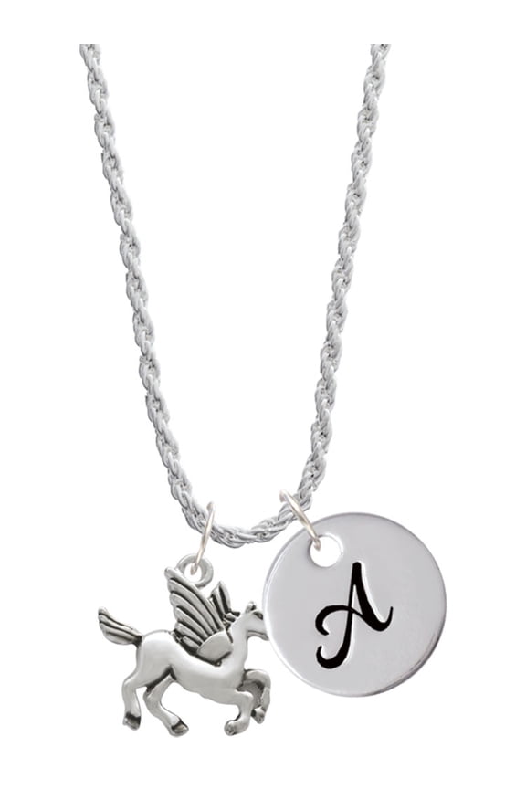Silvertone Medium Pegasus Silvertone Script Initial Disc - A - Charm Necklace, 20"+3"